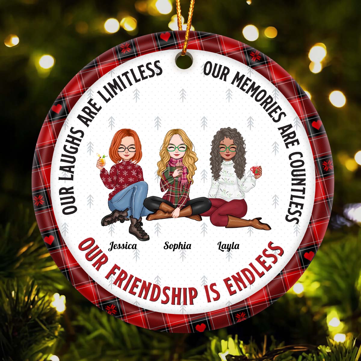 Besties - Our Friendship Is Endless Ver 2 - Personalized Ceramic Ornament