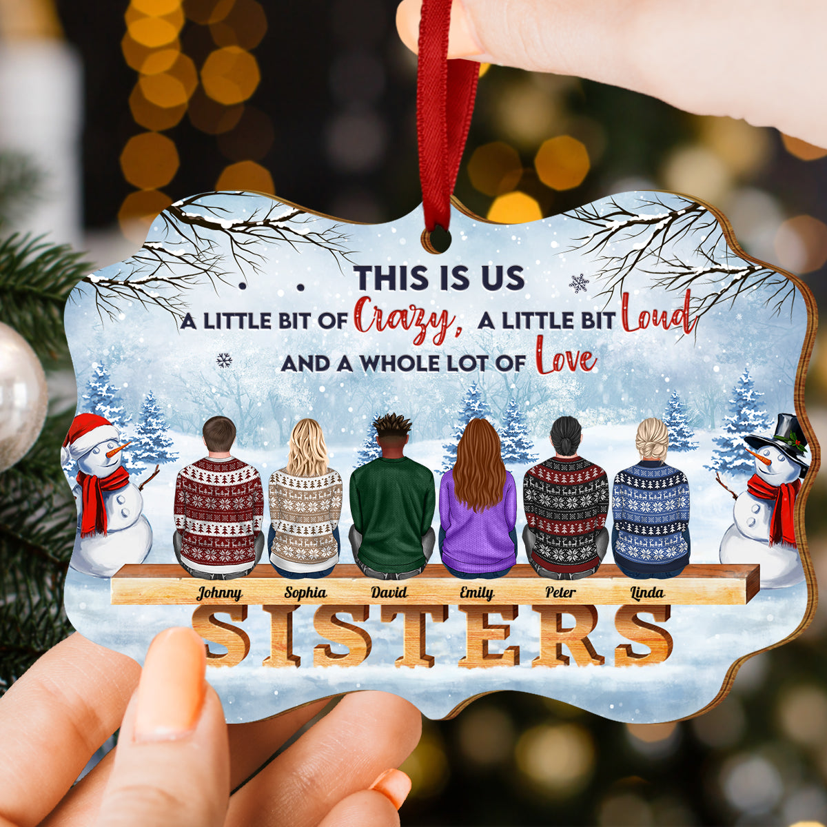 Family - Because Of You I Laugh A Little Harder, Cry A Little Less & Smile A Lot More - Personalized Medallion Wooden Ornament