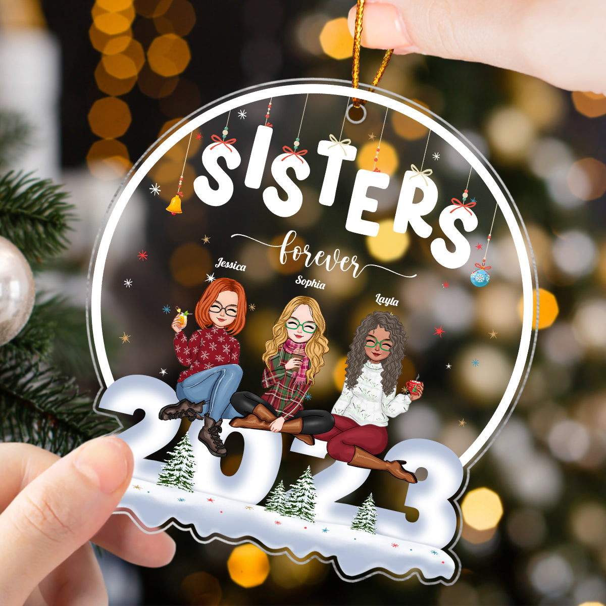 Besties - Sisters Forever - Personalized Shaped Acrylic Ornament