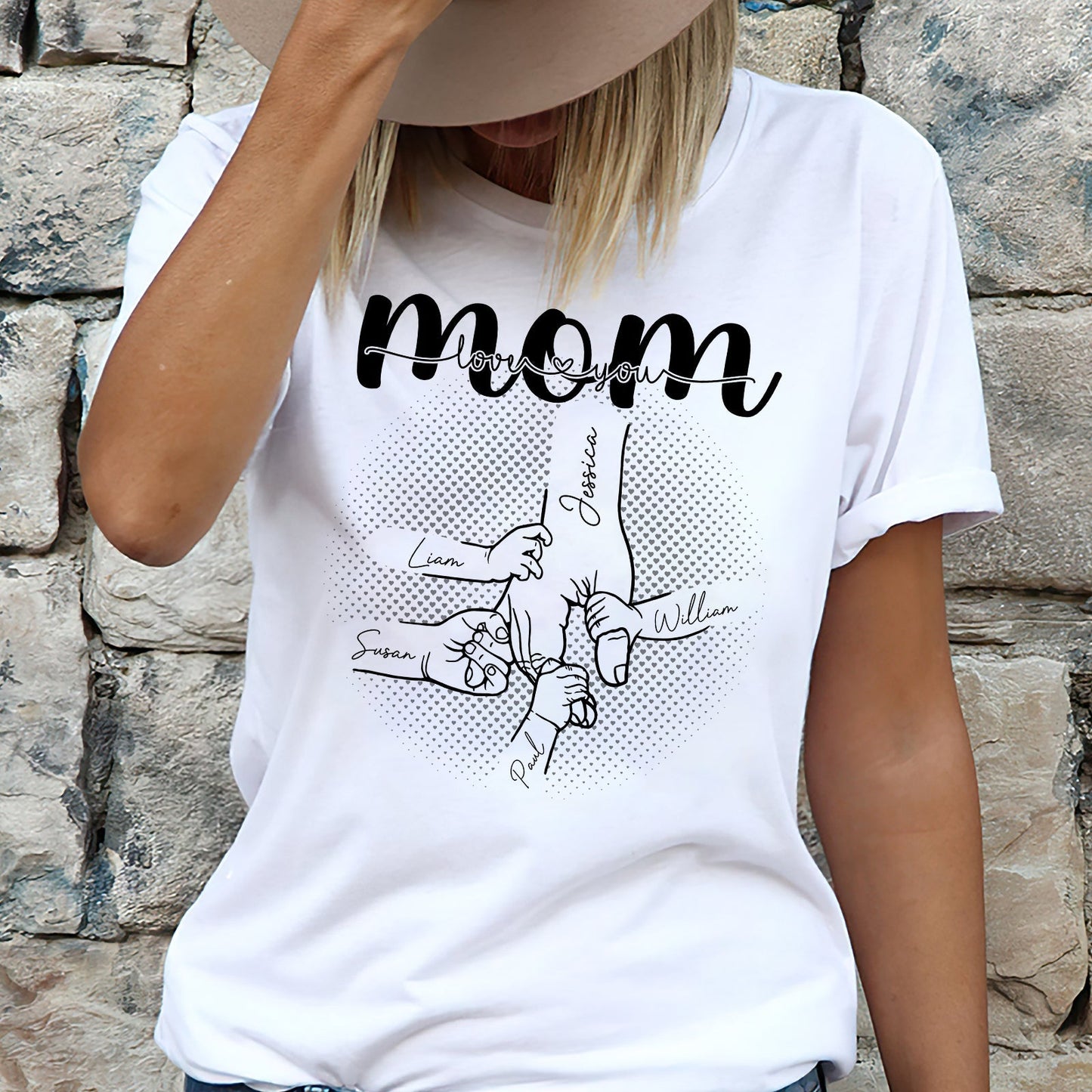 365Gifty white a mother's love is forever shirt with mom and child hand names design