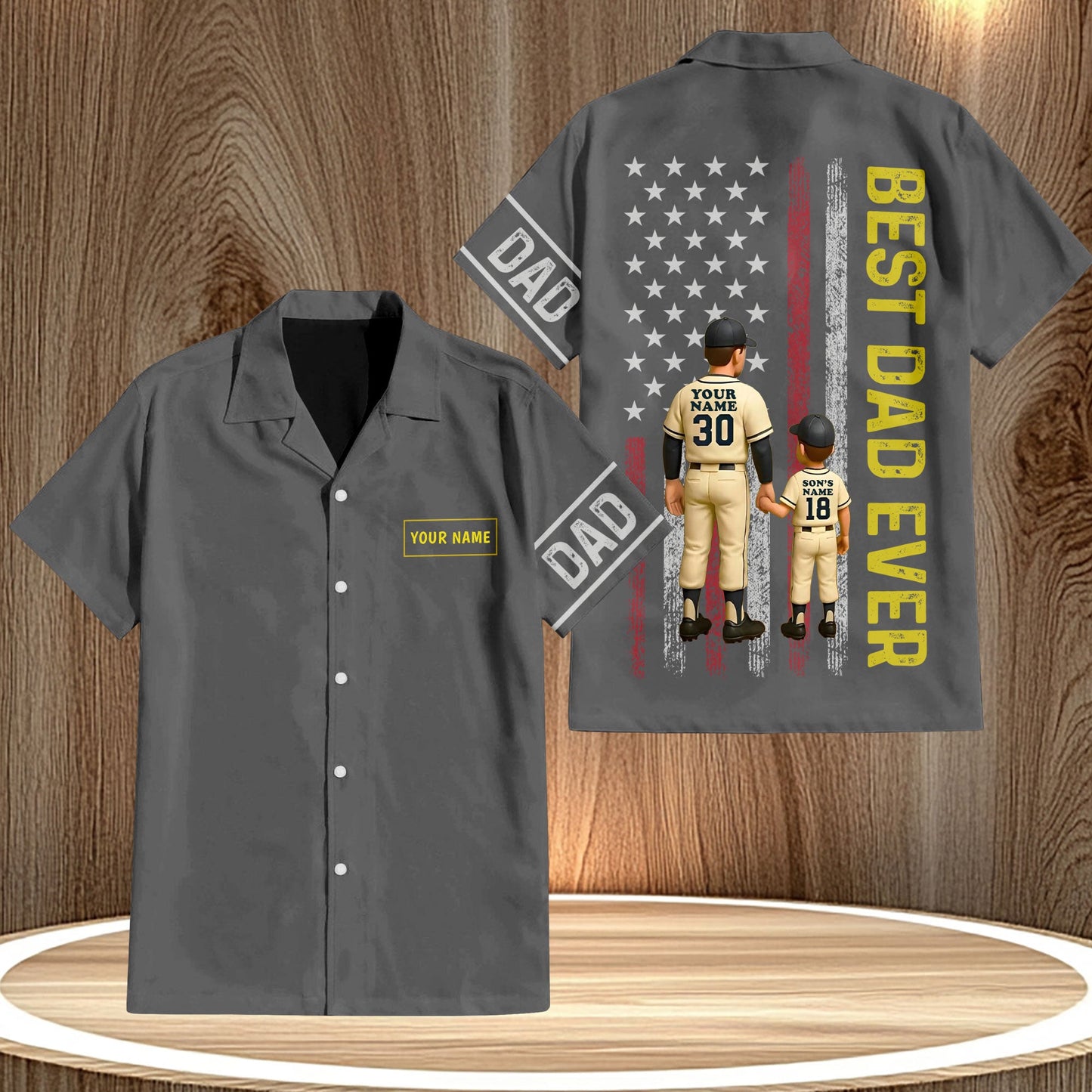 365Gifty personalized best dad ever shirt with father and son baseball design and American flag