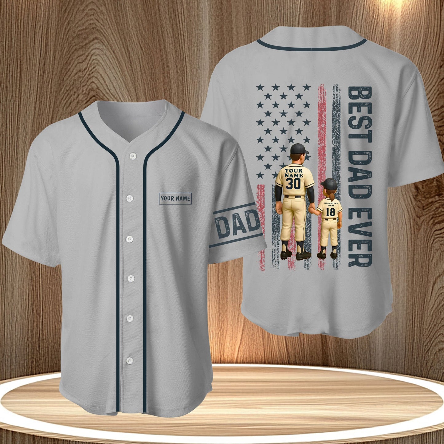 365Gifty personalized best dad ever shirt with baseball design and customizable names on gray jersey