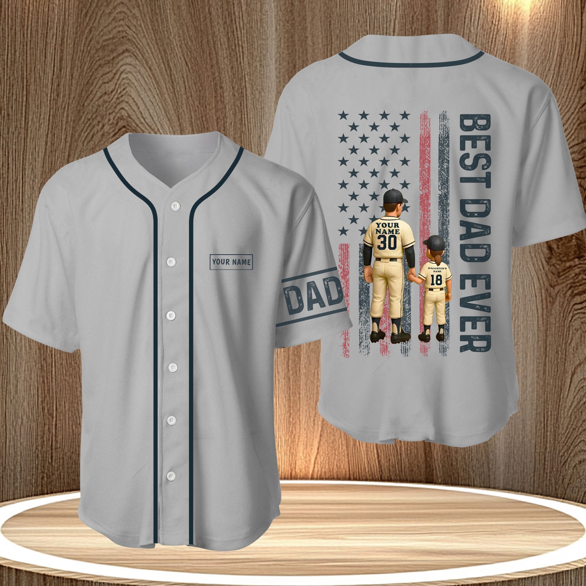 365Gifty personalized best dad ever shirt with baseball design and customizable names on gray jersey