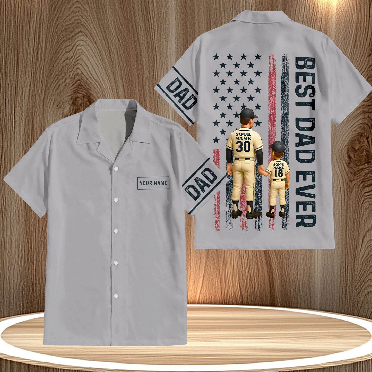 365Gifty personalized best dad ever shirt with custom name and baseball dad design on gray fabric