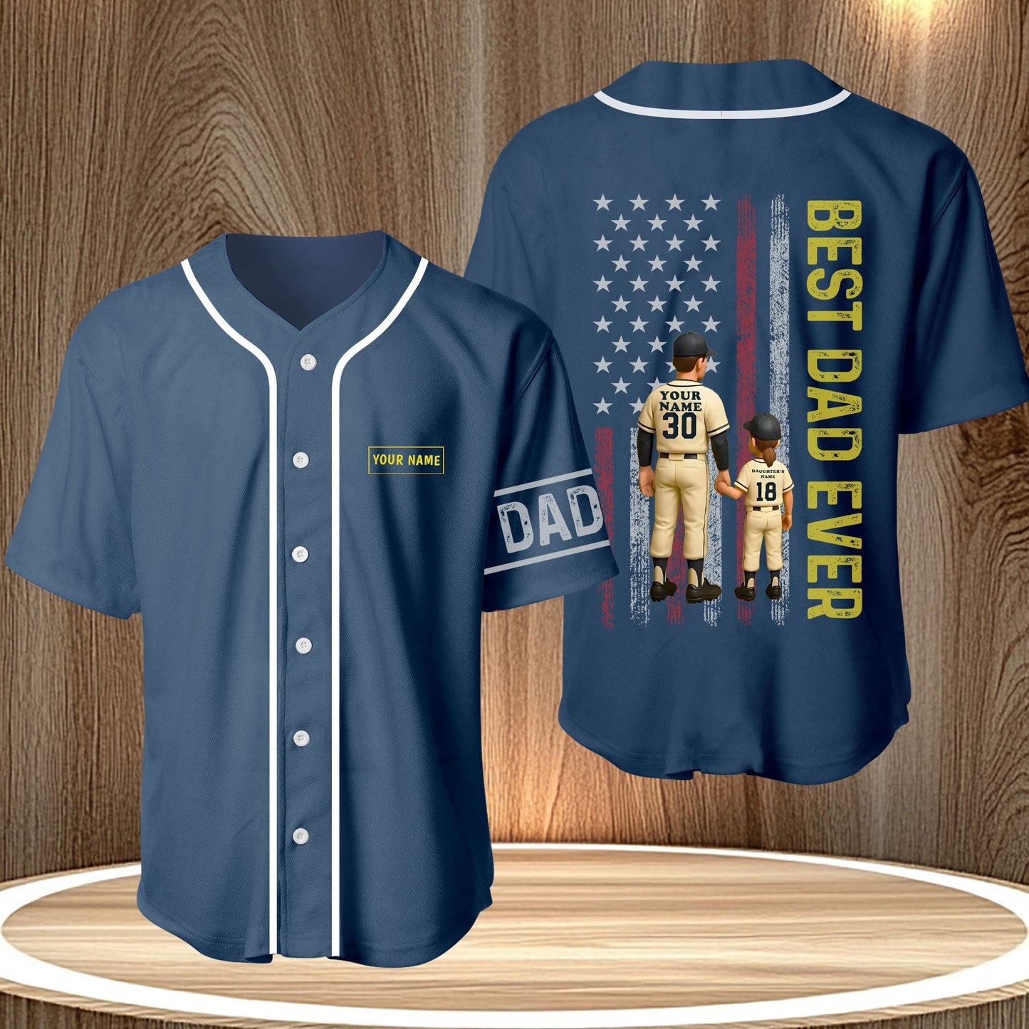 365Gifty personalized best dad ever shirt in navy blue with baseball design and custom name option