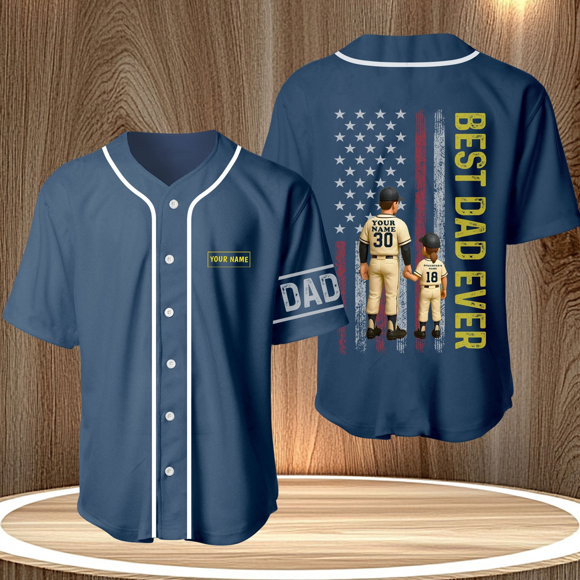 365Gifty personalized best dad ever shirt in navy blue with baseball design and custom name option