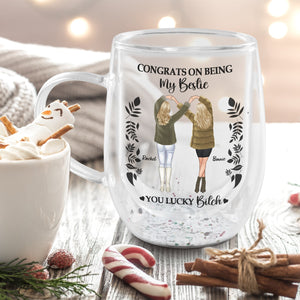 Personalized best friend mug featuring two friends celebrating their bond with a fun design