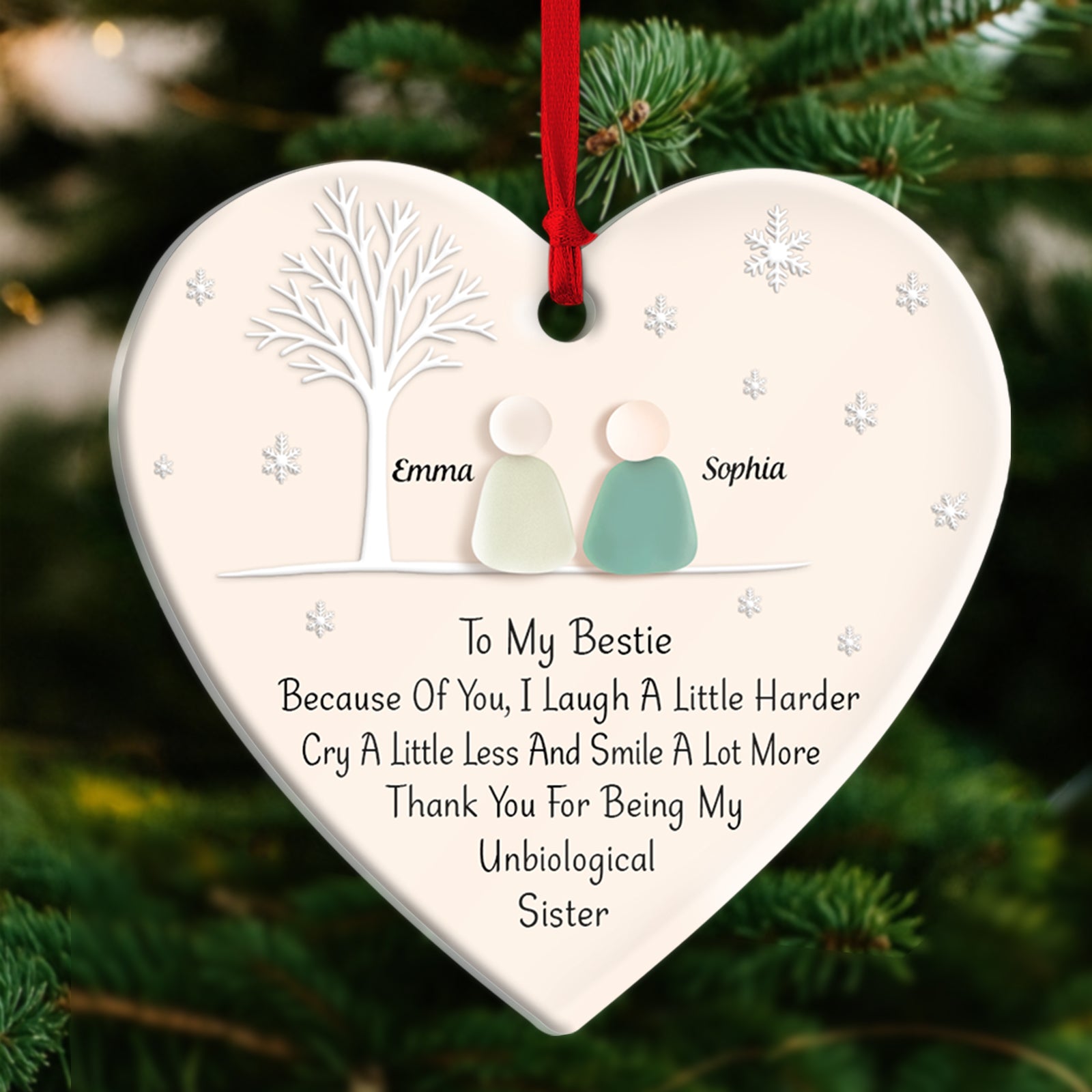 Personalized best friend ornament featuring two figures and heartfelt message for a bestie