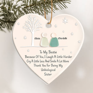 Personalized best friend ornament featuring two figures with a heartfelt message and winter theme