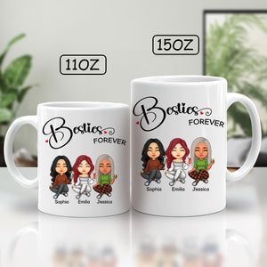 Personalized best friends mug featuring custom illustrations for Sophia, Emilia, and Jessica