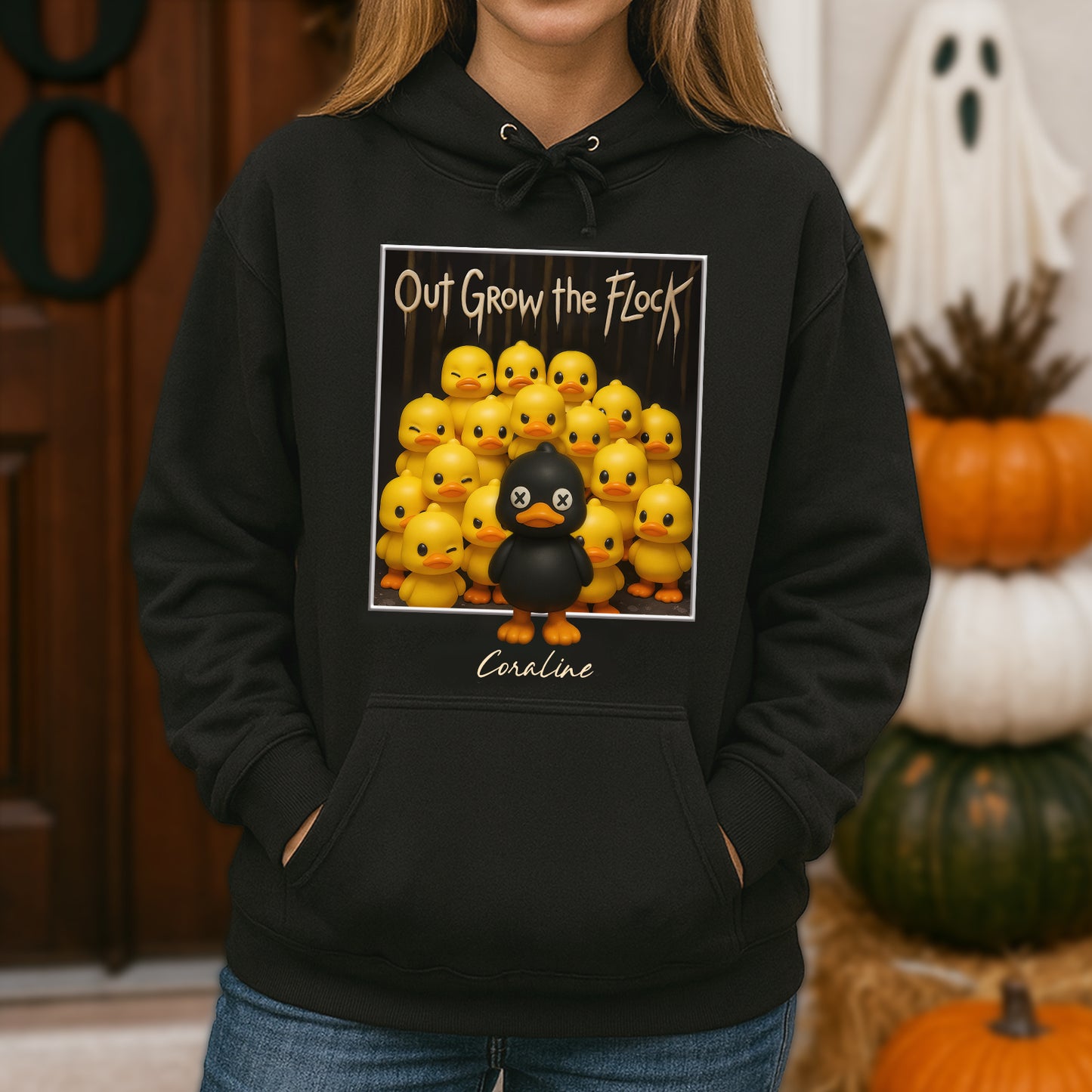 Personalized black duck shirt hoodie with cartoon black duck and yellow ducklings design