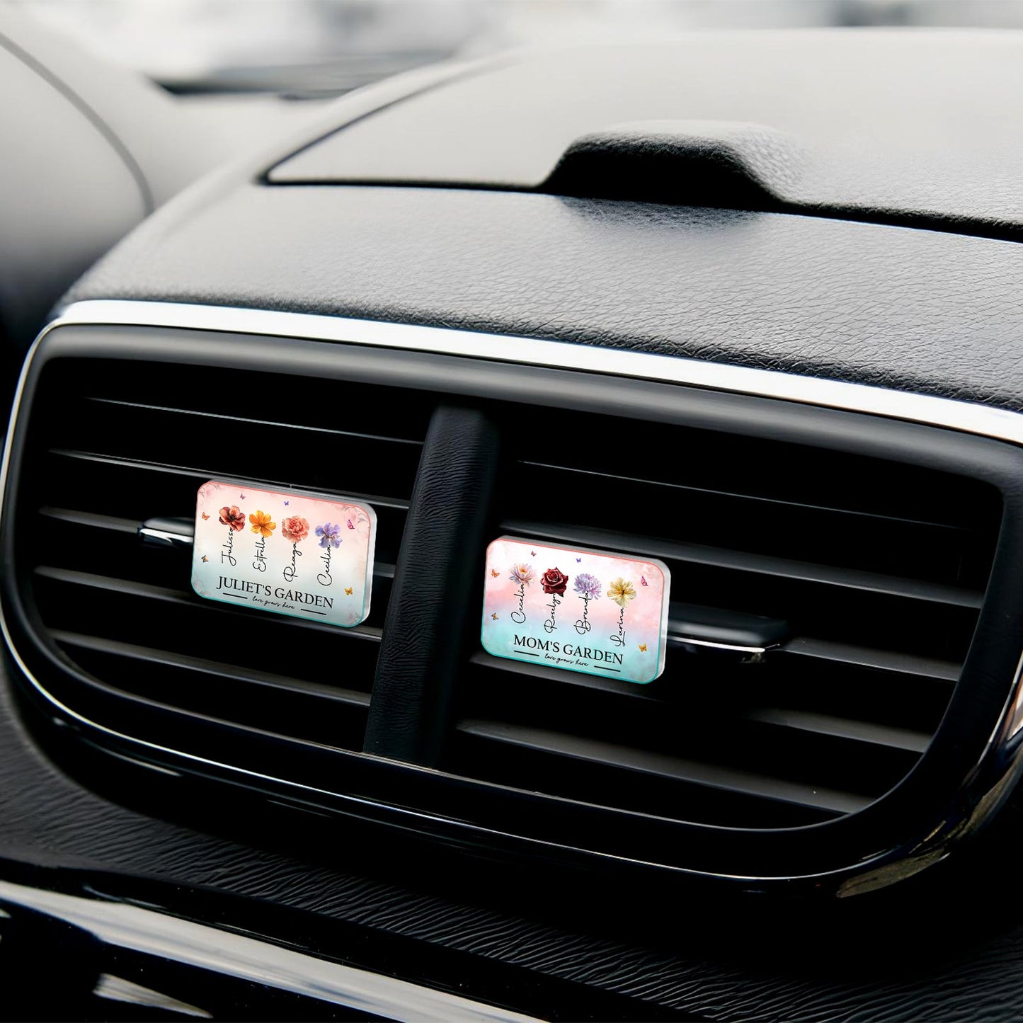 Personalized car vent clip with floral designs for custom air freshening in vehicles