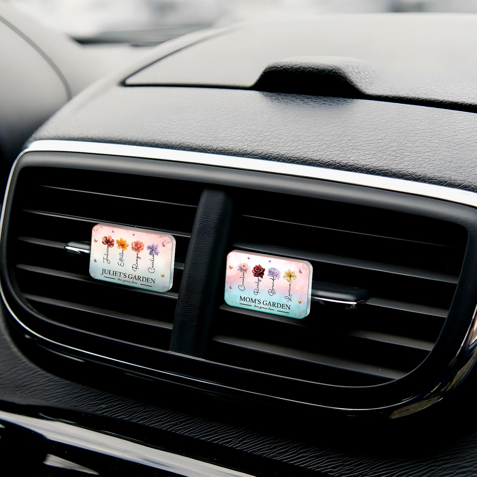 Personalized car vent clip with floral designs for custom air freshening in vehicles