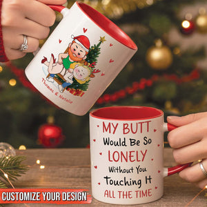 Personalized Christmas mug for couples featuring a playful holiday design and customizable text
