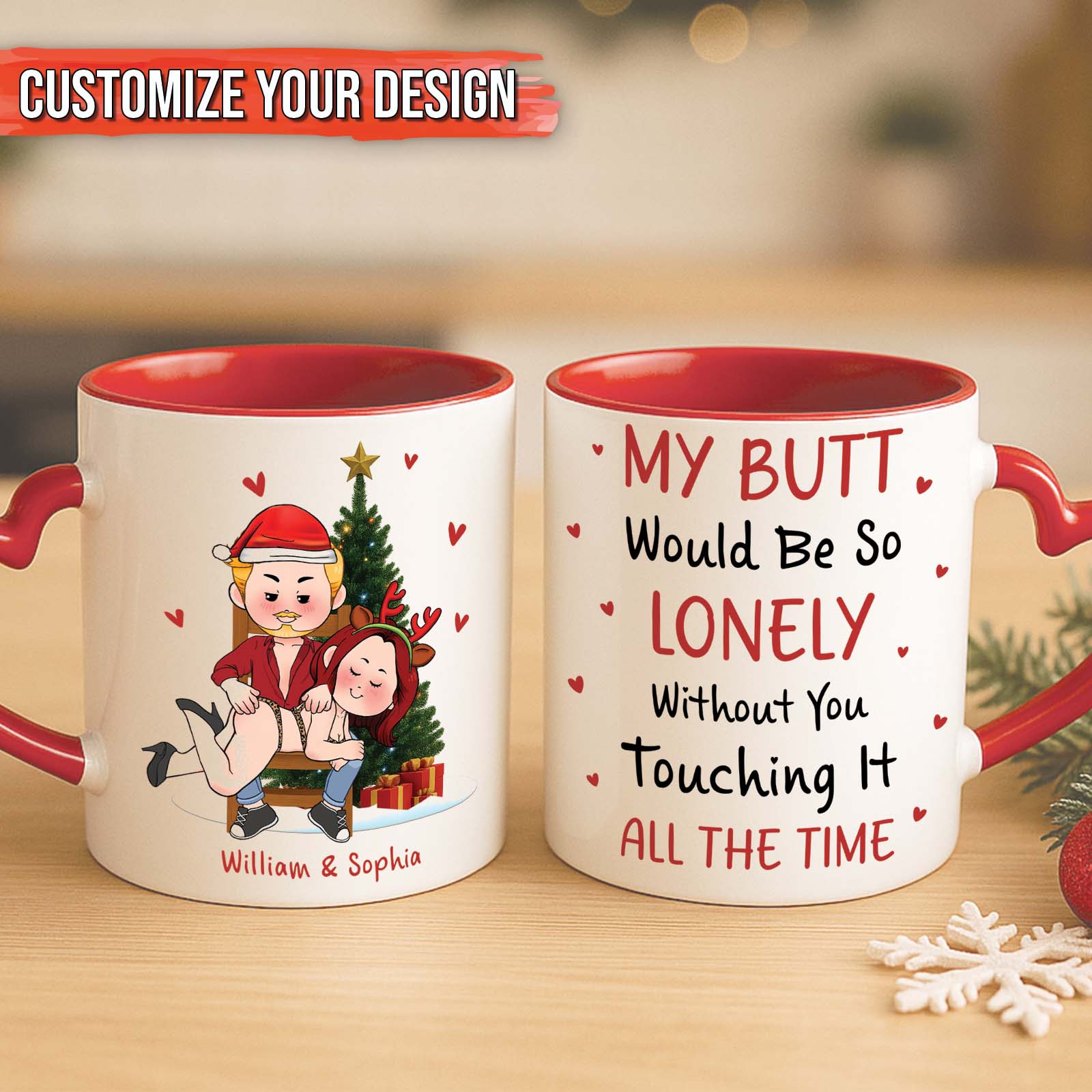 Personalized Christmas mug for couples featuring custom design with romantic text and festive graphics