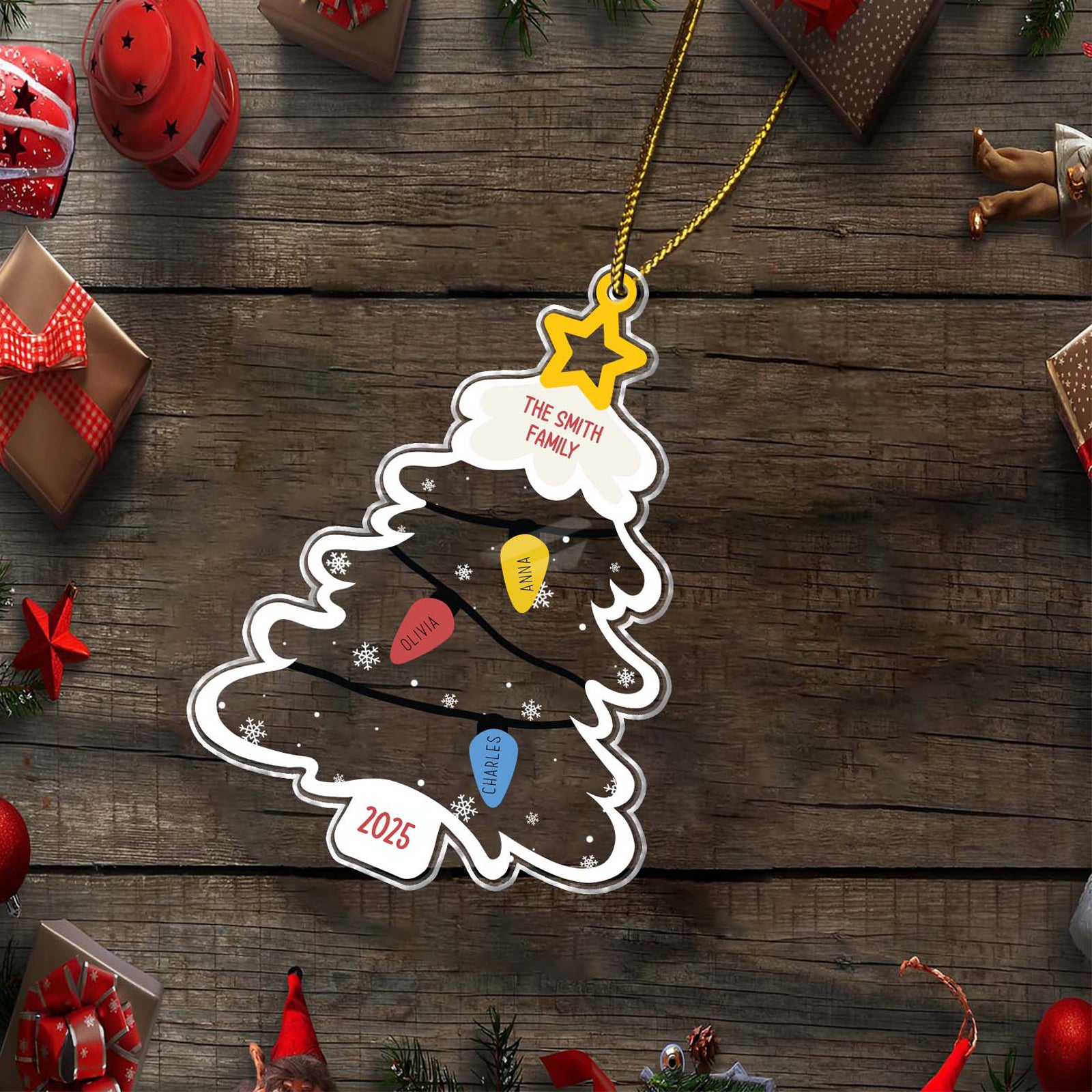 Personalized Christmas ornament featuring a family tree design for holiday decor