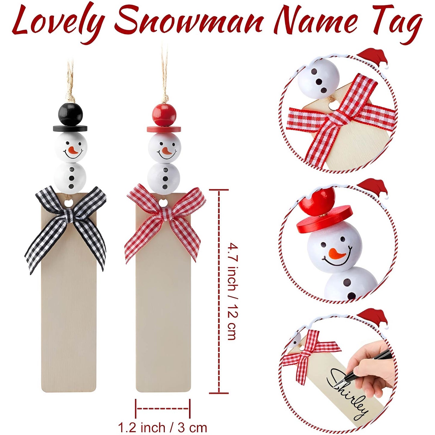 Lovely snowman name tag wooden holiday decoration for personalized Christmas stockings by 365Gifty