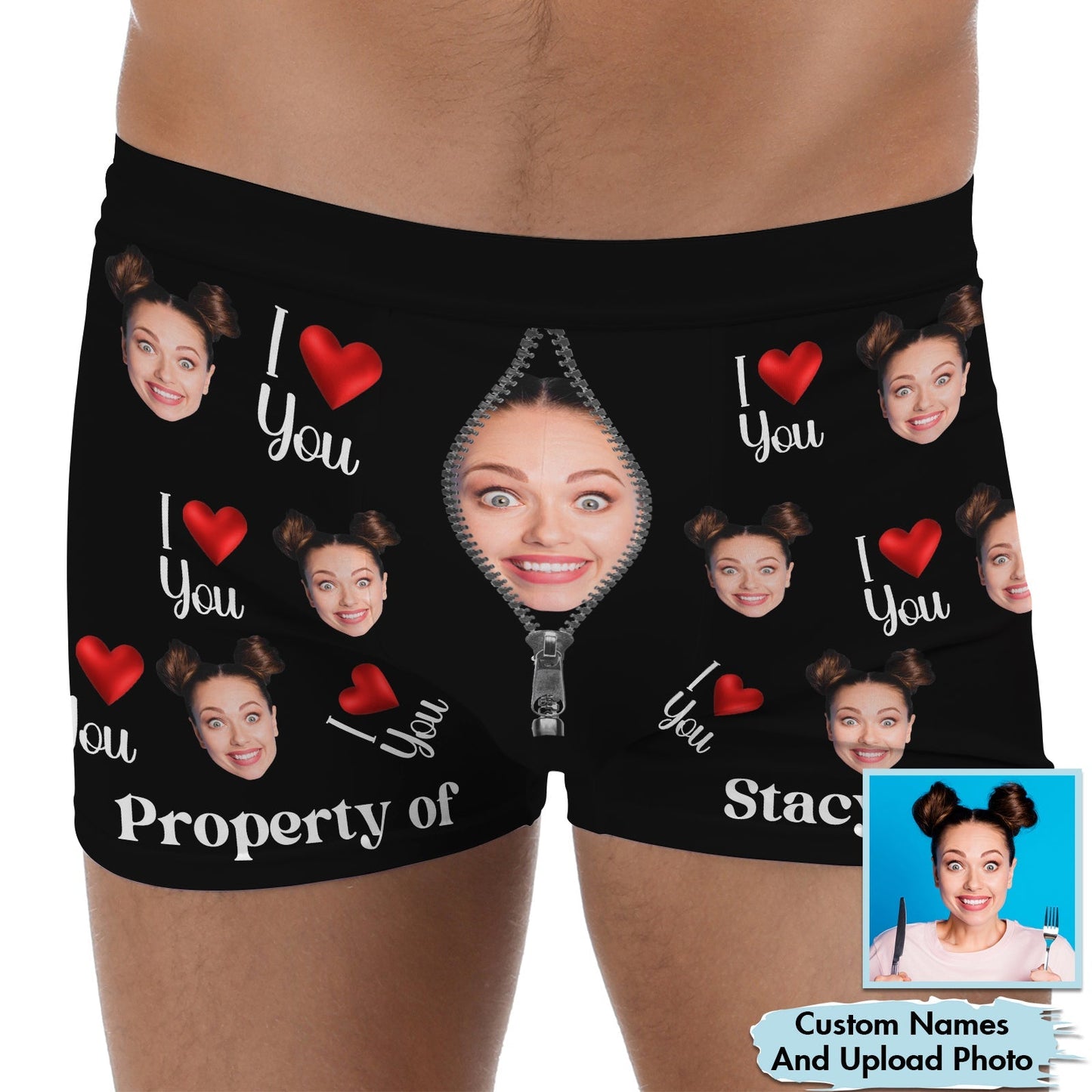 Personalized couple boxer featuring fun graphics and custom names for a unique gift