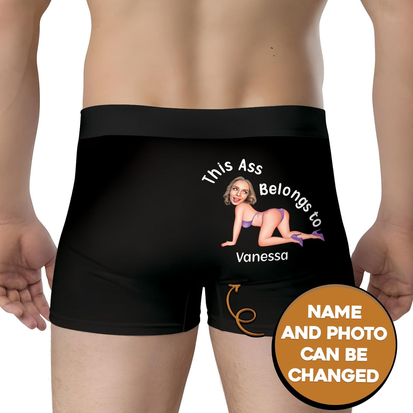Black personalized couple boxers with custom photo and name on the back by 365Gifty