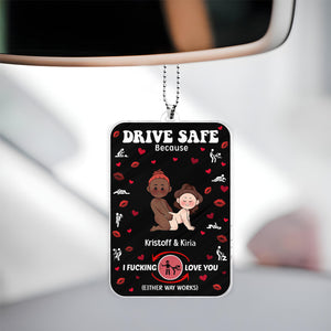 365Gifty personalized couple car hanger with cute cartoon characters and drive safe message
