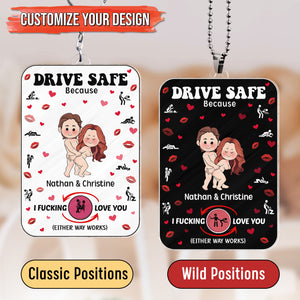 Personalized couple car hanger with customizable romantic design and drive safe message for couples