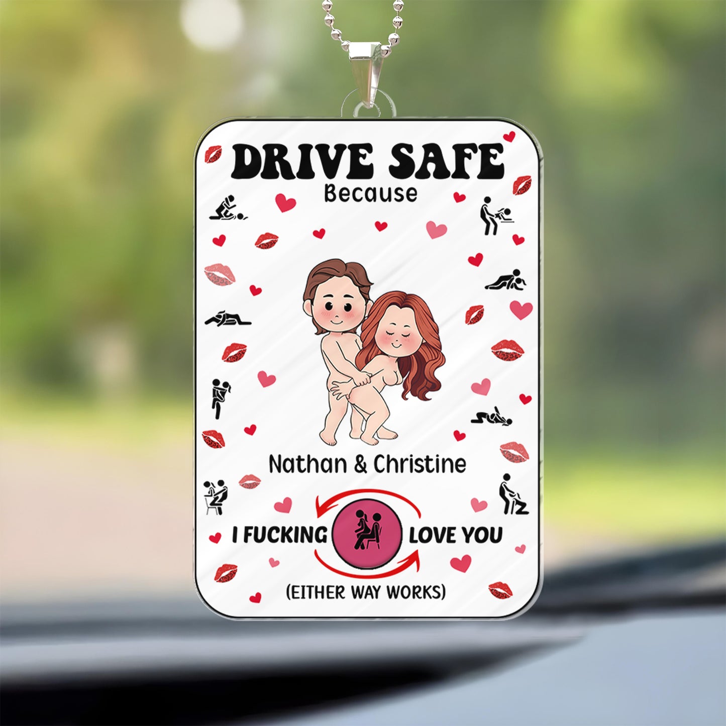 365Gifty personalized couple car hanger with cute cartoon couple and romantic message