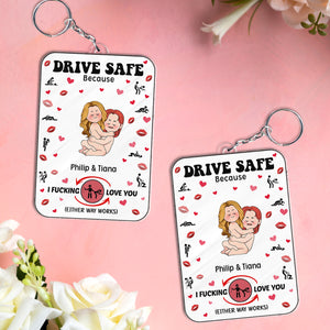 365Gifty personalized couple car hanger keychains with Drive Safe message and custom names Philip and Tiana