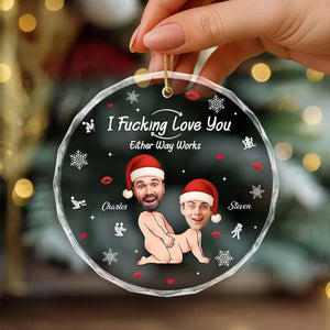 Personalized couple Christmas ornament featuring playful design and custom names for holiday decoration