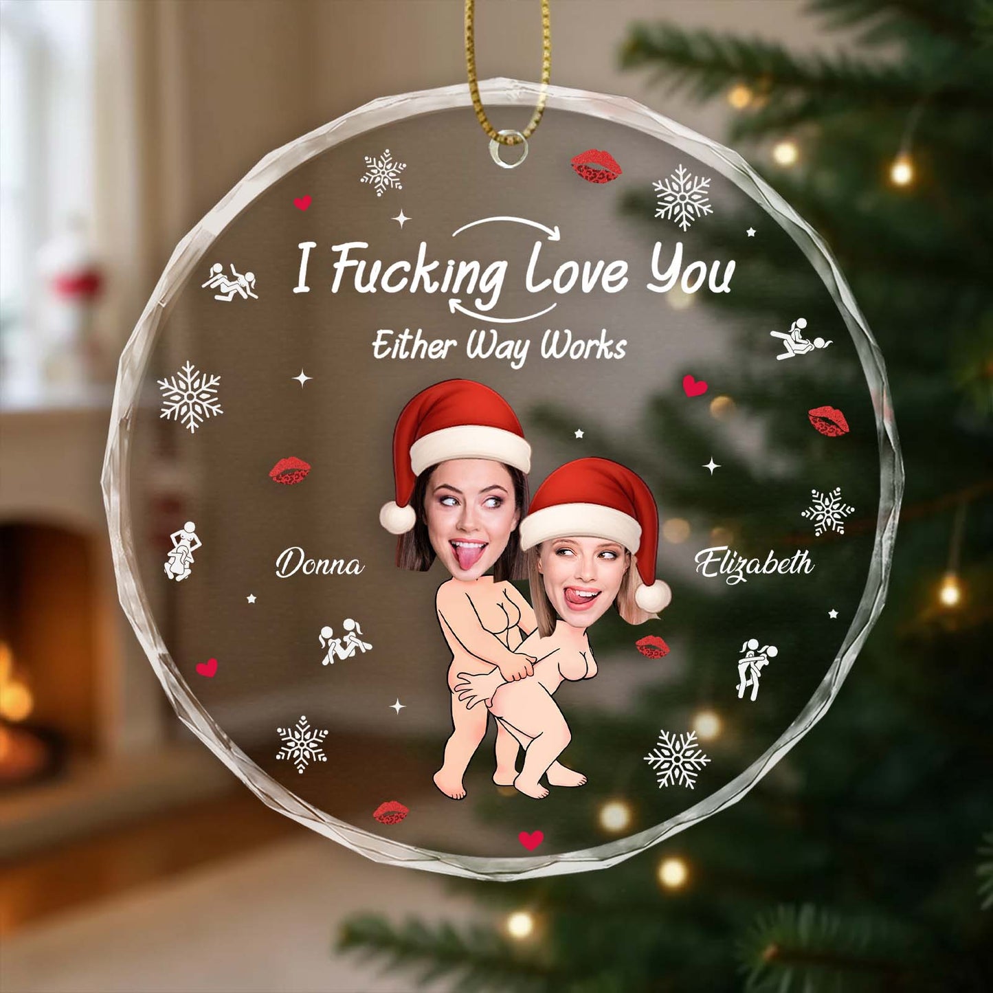 Personalized couple Christmas ornament with fun photos and loving message for holiday decor