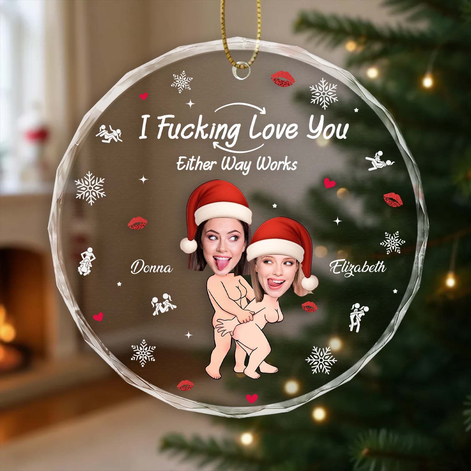 Personalized couple Christmas ornament with fun photos and loving message for holiday decor