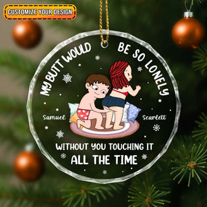 Personalized couple Christmas ornament featuring playful design and customization options for loving couples
