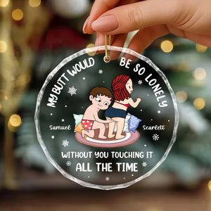 Personalized couple Christmas ornament featuring unique cartoon design and names Samuel and Scarlet