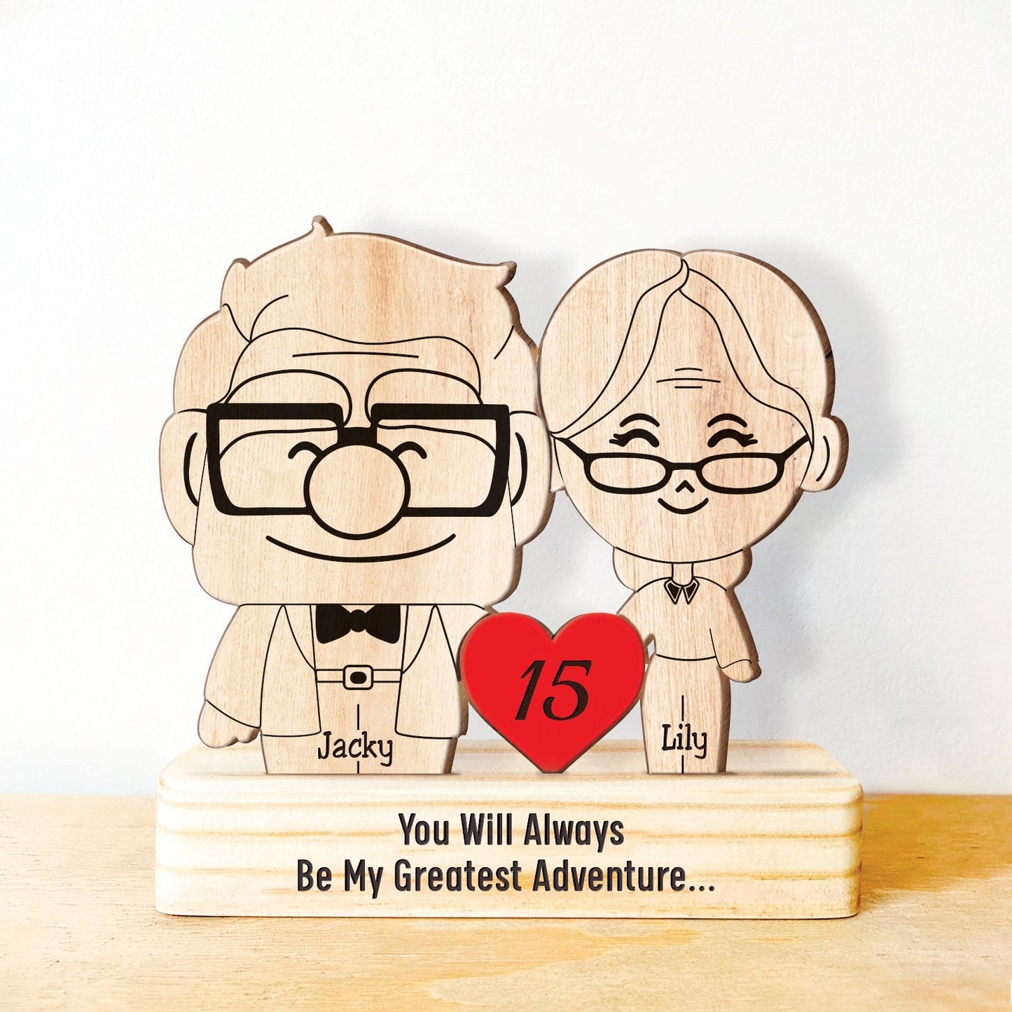 365Gifty personalized couple gift set wooden caricature figures with red heart and custom names