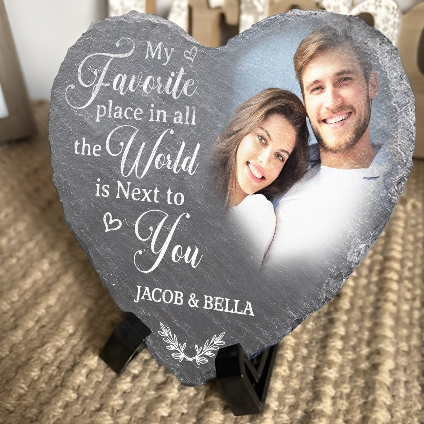 Personalized couple heart stone with custom photo and engraved romantic message by 365Gifty