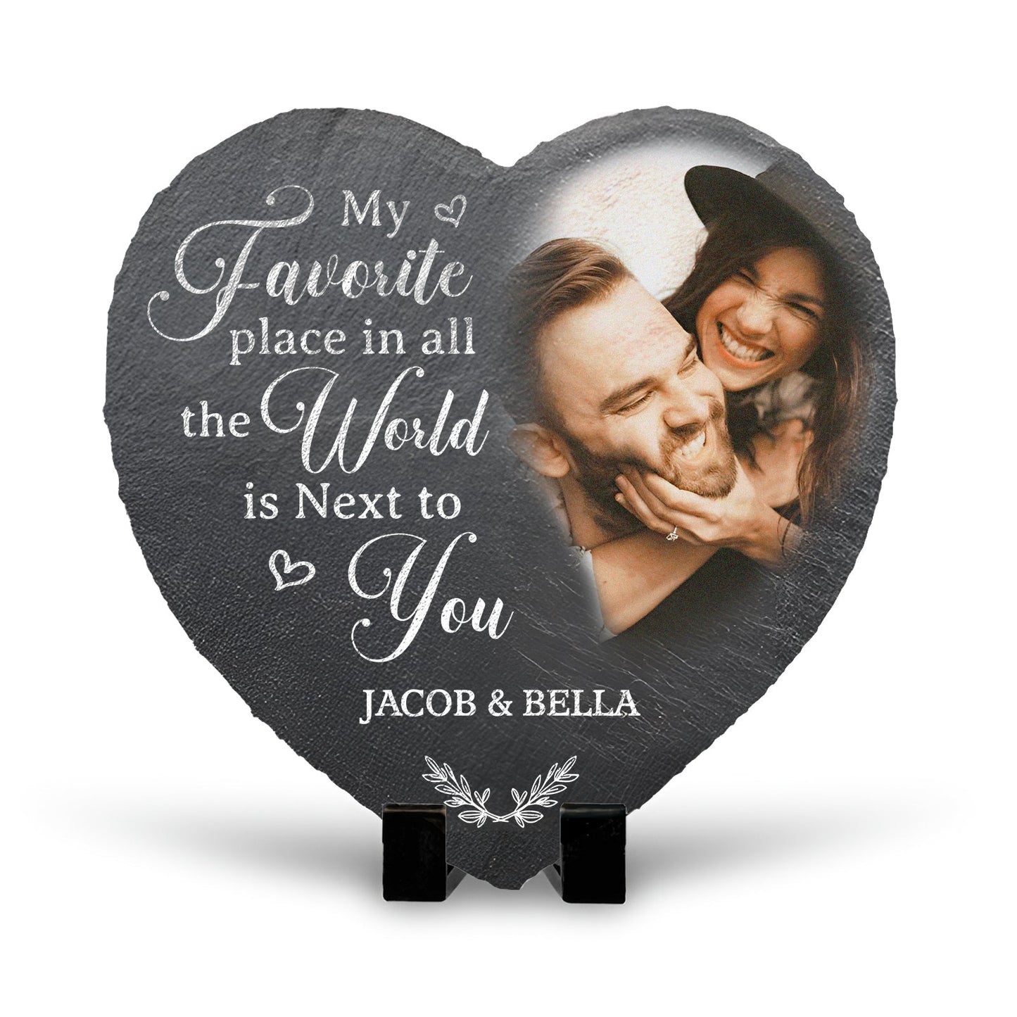 365Gifty personalized couple heart stone with romantic quote and custom photo of happy couple Jacob and Bella