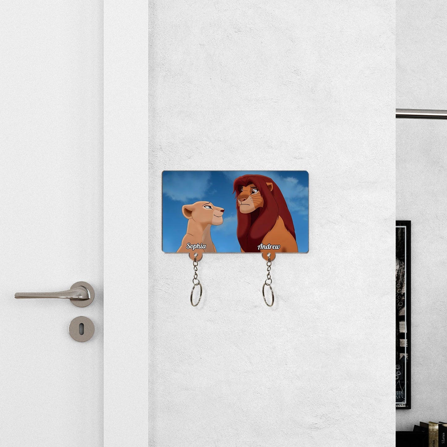 365Gifty personalized couple key holder with lion and lioness design and custom names Sophia and Andrew