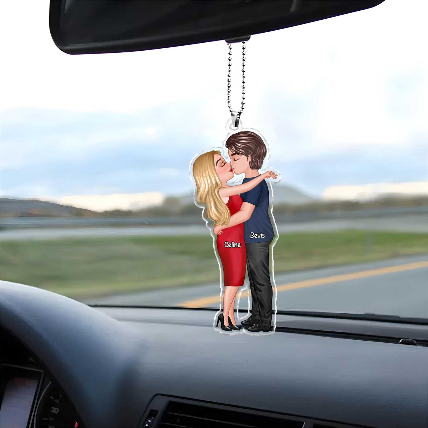Personalized couple keychain featuring a romantic couple embracing, ideal for love gifts