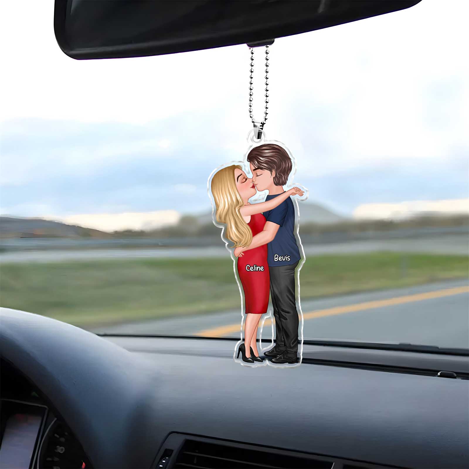 Personalized couple keychain featuring a romantic couple embracing, ideal for love gifts