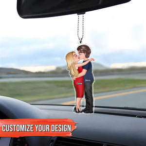 Personalized couple keychain featuring a cartoon couple embracing, perfect for unique gifts
