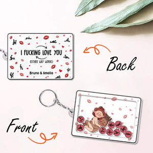 365Gifty personalized couple keychain with romantic love message and cute cartoon couple design