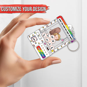 Customizable personalized couple keychain featuring unique design options and colorful graphics