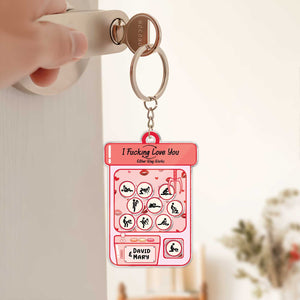 Personalized couple keychain featuring a playful love theme with names David and Mary