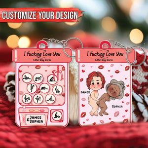 Personalized couple keychain featuring custom illustrations and names for a unique gift