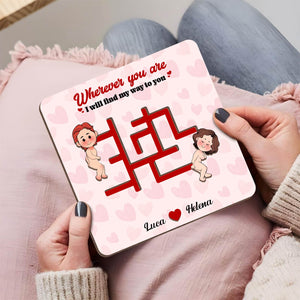 Personalized couple maze plaque with cupid characters and custom names Luca and Helena