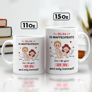 Personalized couple mug featuring playful design with humorous text and cartoon characters for couples