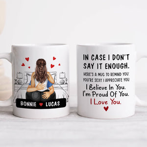 Personalized couple mug featuring a romantic design with custom names and heartfelt messages