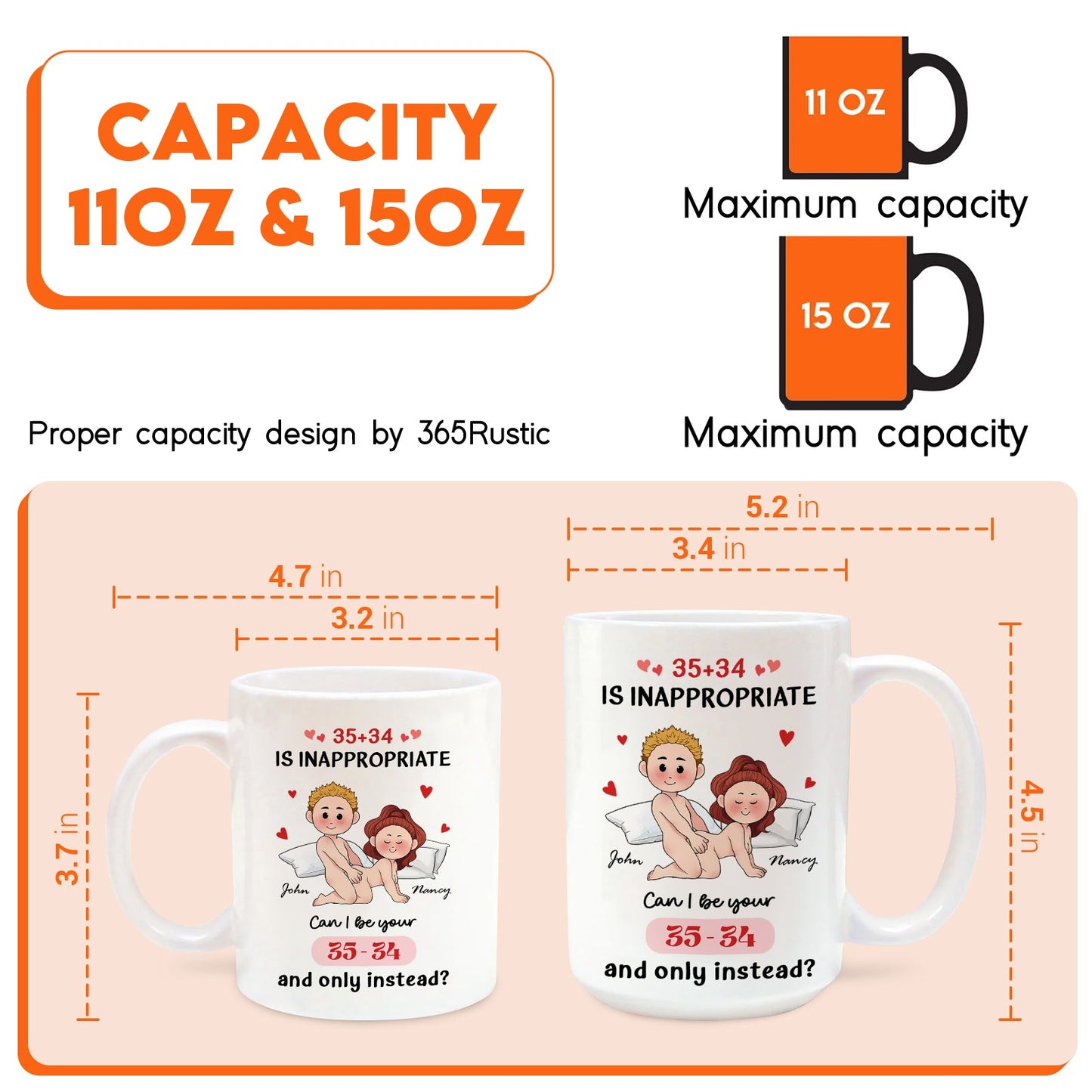 Personalized couple mug featuring playful cartoon design and custom text options by 365Gifty