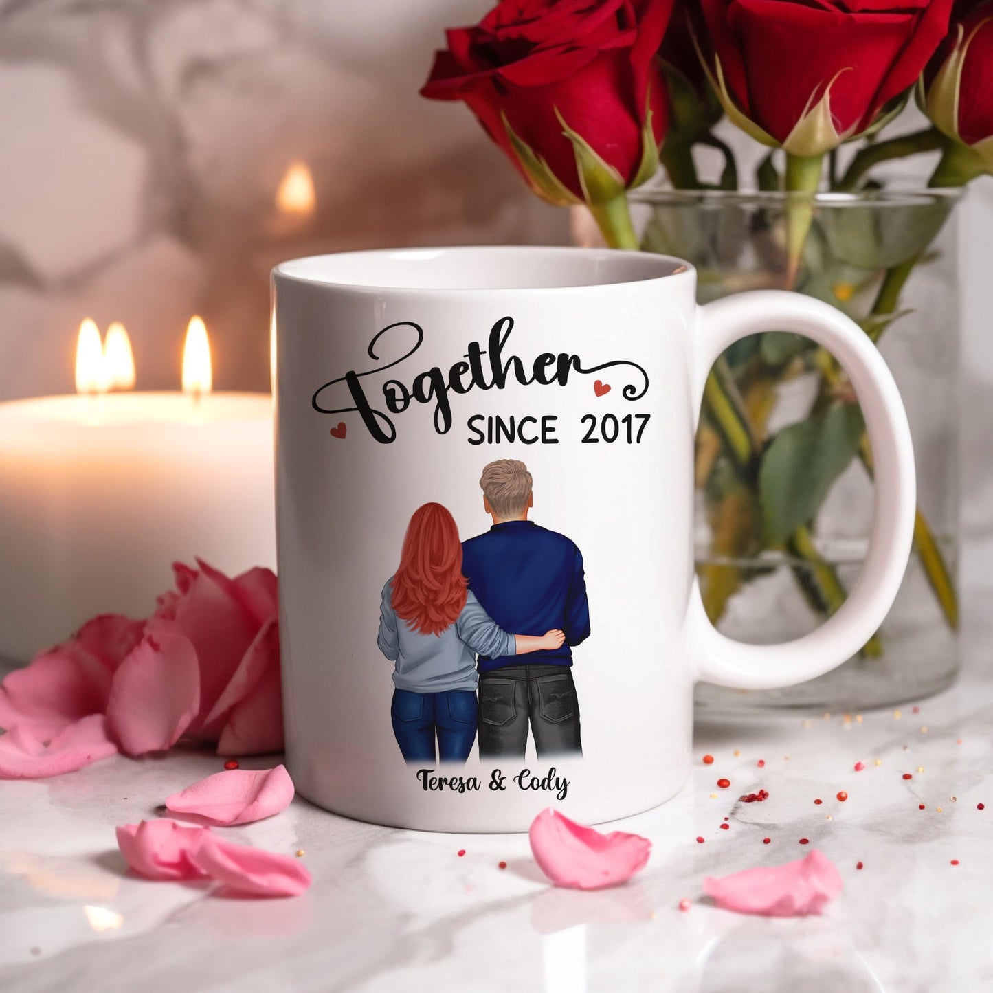 Personalized couple mug with custom names and together since 2017 design by 365Gifty