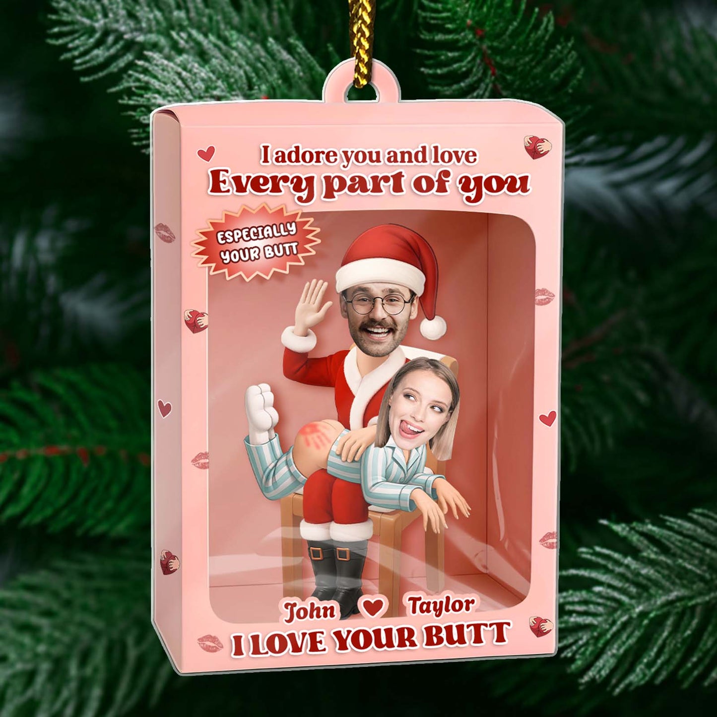 Personalized couple ornament gift featuring a fun design with customizable faces for a unique holiday decoration