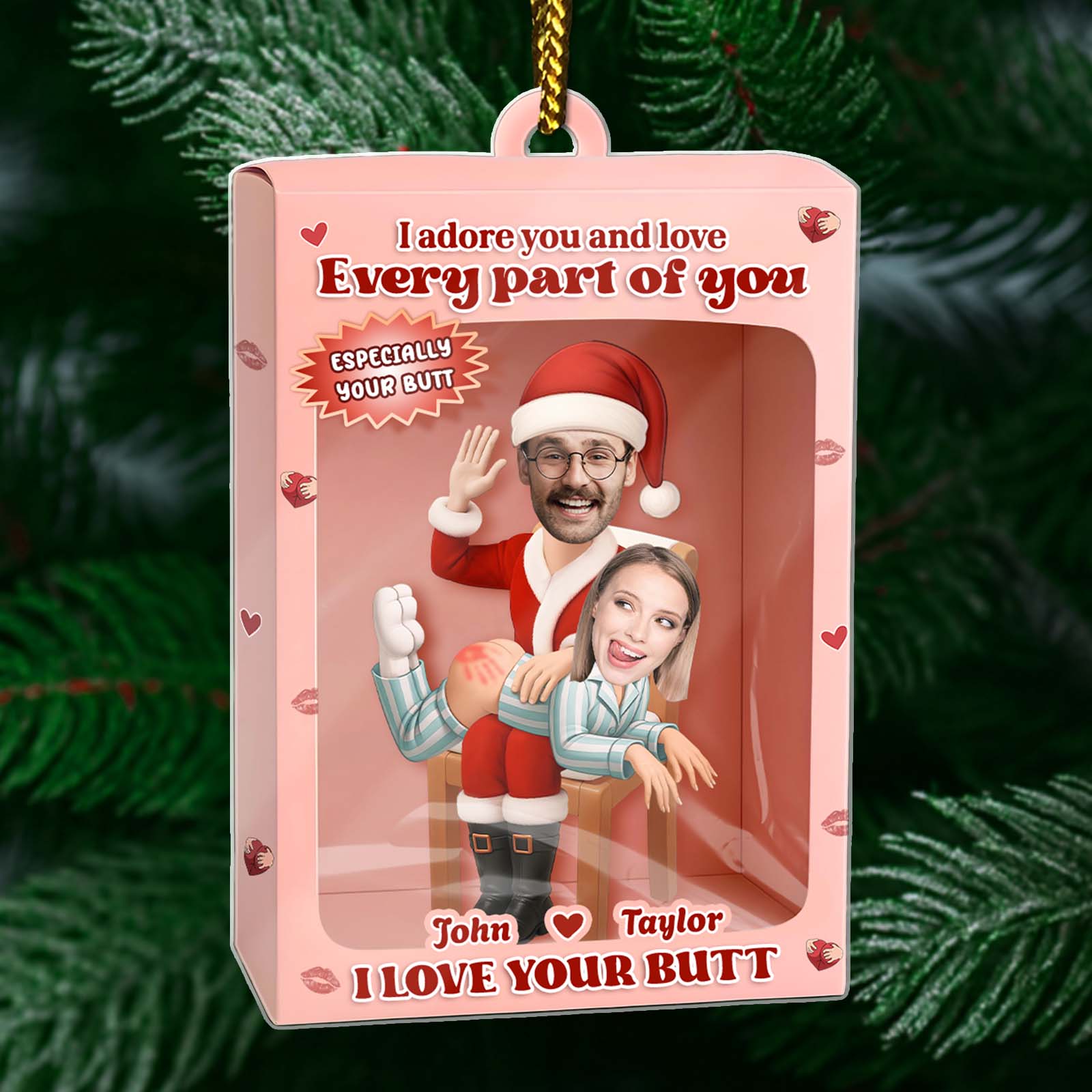 Personalized couple ornament gift featuring a fun design with customizable faces for a unique holiday decoration
